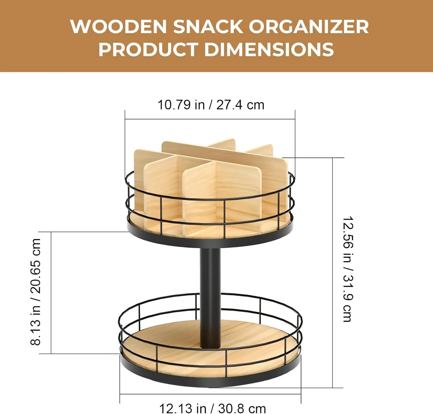 

Snack Organizer Versatile Snack Storage 2 Tier Lazy Susan with Convenient Grab-and-Go Design, 12.13" L x 12.13" W x 12.56" H