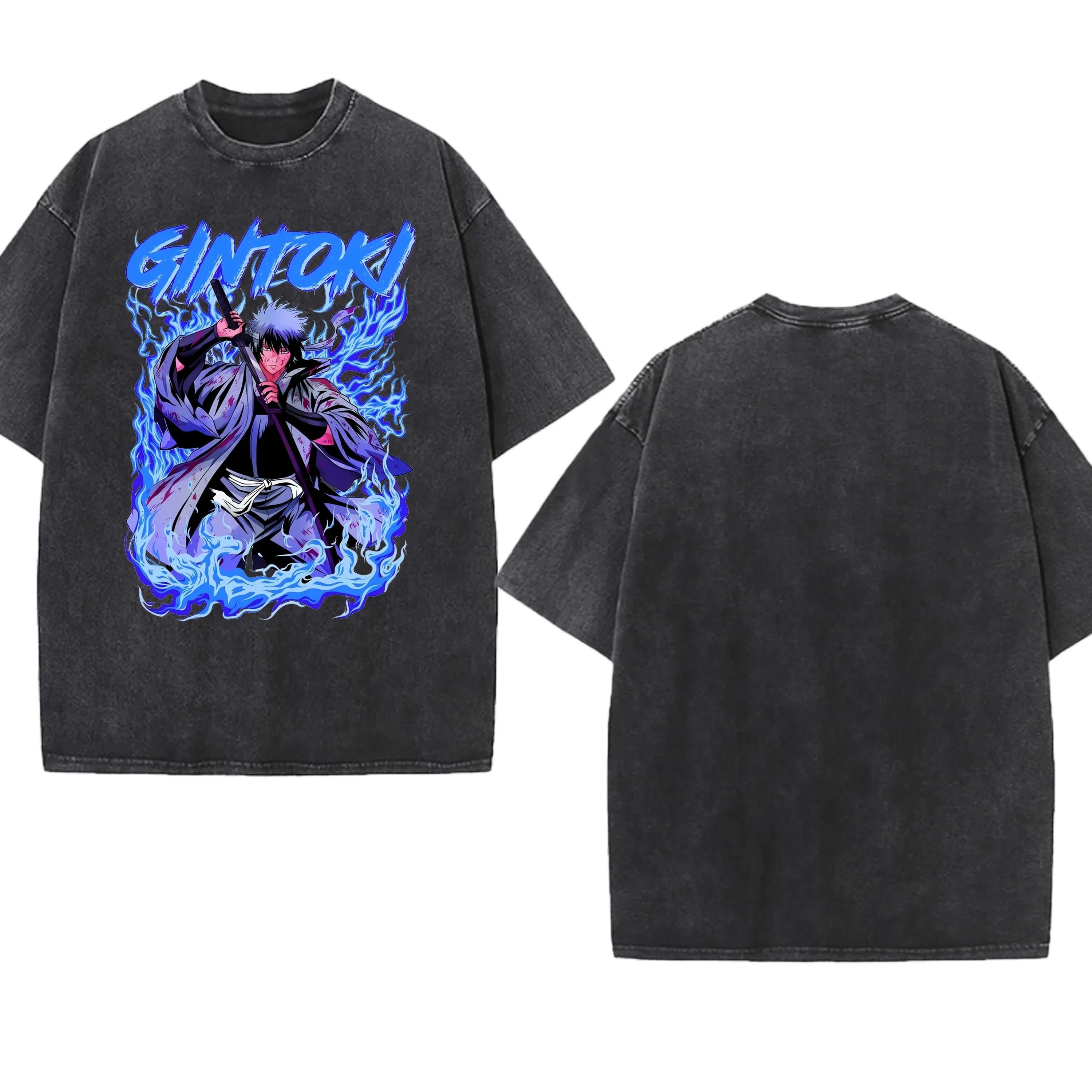 

Промытые футболки японского аниме «Гинтоки» с графическим рисунком, унисекс, повседневные, удобные, хлопковые, винтажные, с круглым вырезом, дышащие, в стиле Харадзюку
