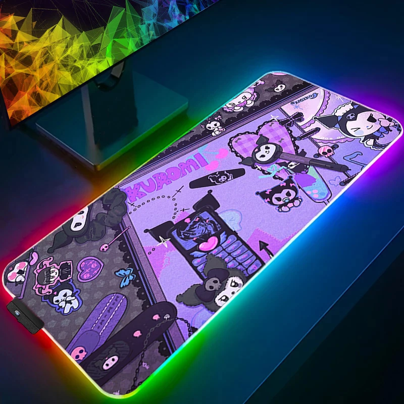 LED Mouse pad Kuromi Computer Laptop eSports Non Slip Anime Keyboard RGB Mouse Mat Mousepad Keyboards Gamers Backlight Desk Mat