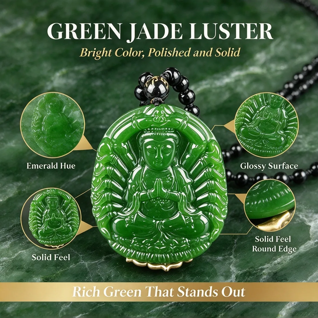 Natural Green Jade Guanyin Pendant Necklace Goddess Mercy Amulet Vintage Sweater Chain Jewelry Daily Lucky Gift Drop Shipping view 3