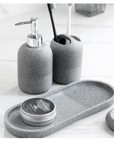 5Pcs Bathroom Accessories set Lotion Dispenser Toothbrush Holder Tray Tumbler Cup Soap Dish Beige and Grey 16