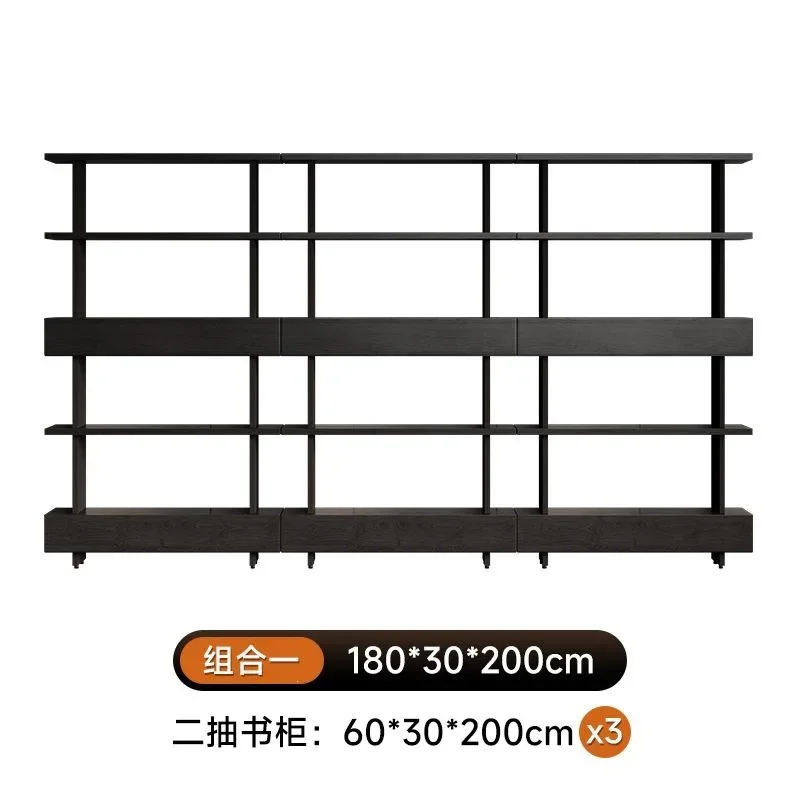 Solid wood file cabinet, bookshelf, bookcase integrated, floor-to-ceiling display against the wall, shelf wrought iron