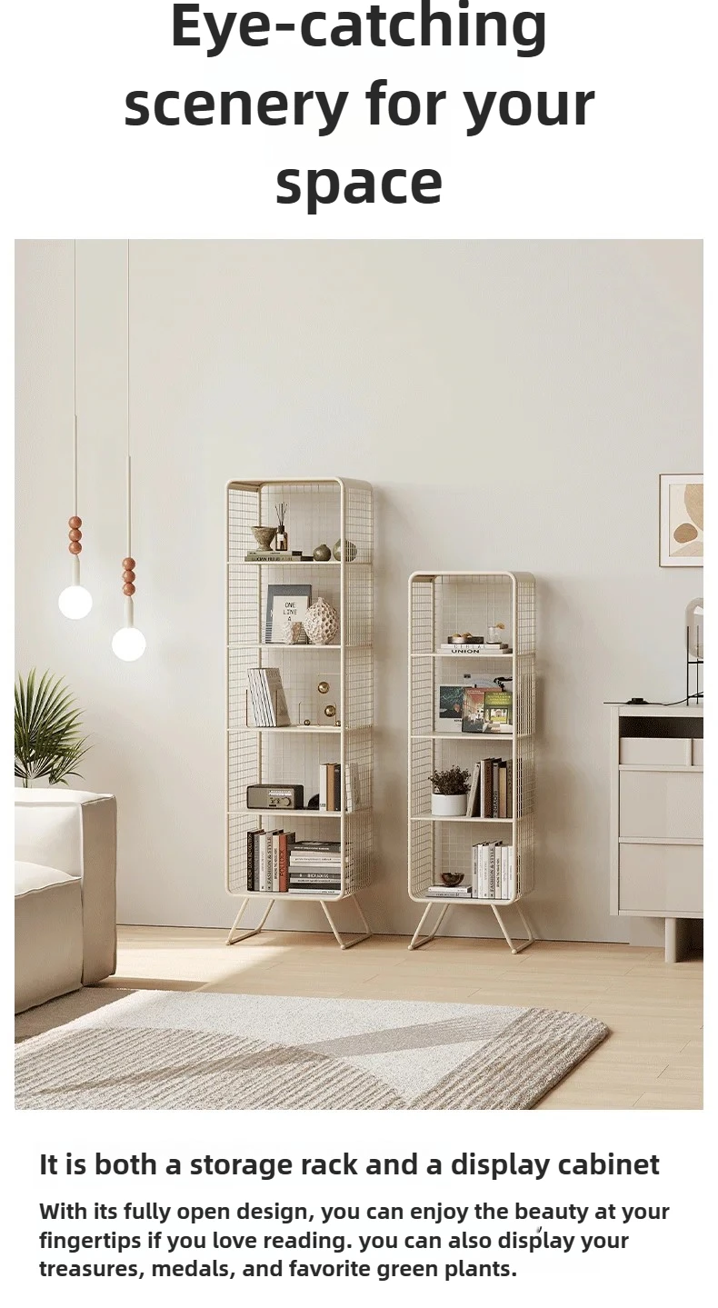 Nordic style Bookcase Multi-Tier Metal Storage Shelf Space Saving Living Room/Kids Book Organizer Sturdy Display Rack for Office