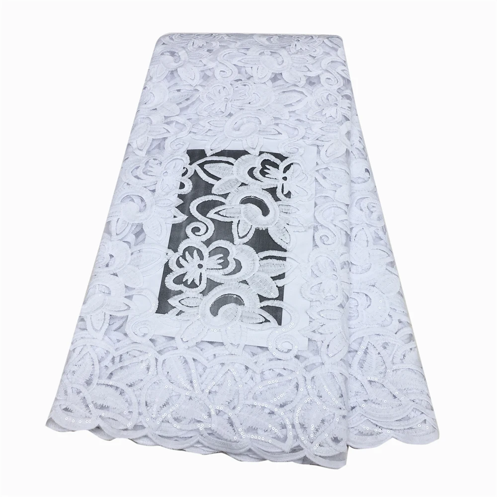 

Latest White African Lace Fabric 2023 High Quality Lace French Milk Silk Lace Fabric With Sequins Nigeria Party Dress QF3249