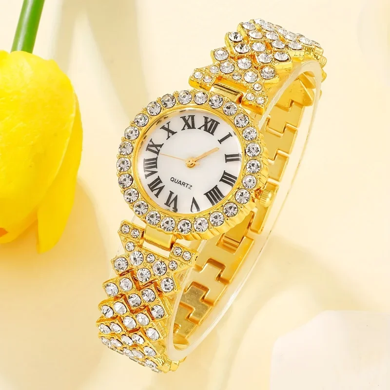 1pc Rhinestone Decor Quartz Watch Casual Analog Dress Watch & 1pc Bracelet, Gift For Mother\'s Day Valentine\'s Day