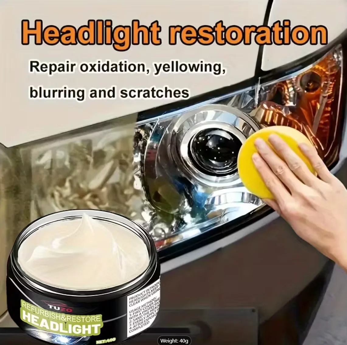 Car Headlight Oxidation Restorer - Repairs yellowing, scratches and fogging, restores headlight brightness, a great holiday gift