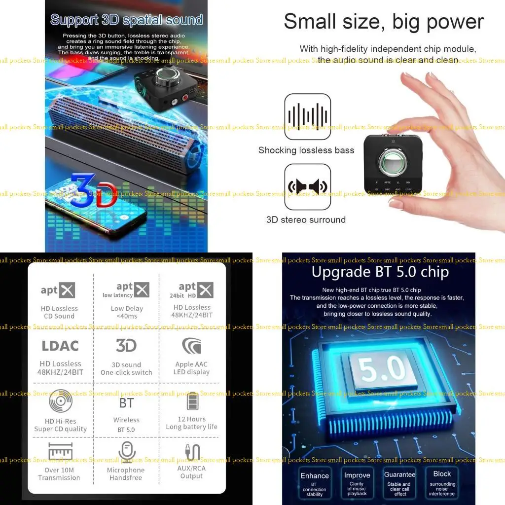 

R1WD LDAC Bluetooth-совместимый аудиоприемник 5.0 с MicRCA3,5 ммAux 3DStereo Music aptX Беспроводной адаптер для ТВ динамик