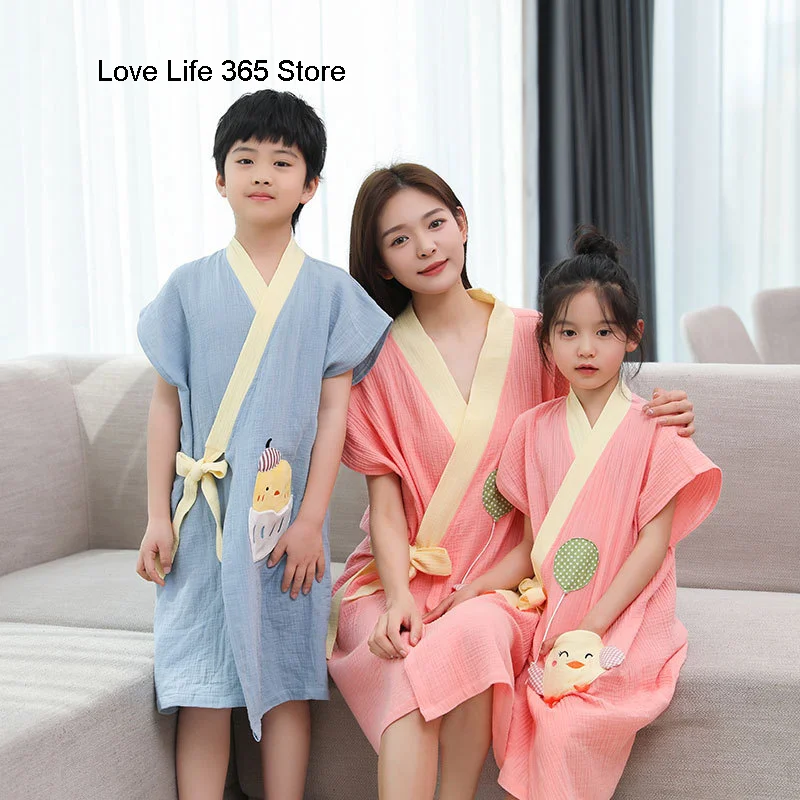 Parent-child Bathrobe Pure Cotton Gauze Diagonal Placket Bath Towels Soft Poncho Kids Bathing Stuff For Babies Washcloth