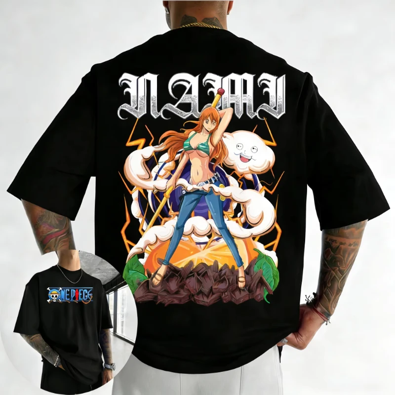 

ONE PIECE Anime Men's and Women's Summer T-shirt 2026 New Nami Printed Harajuku Large Loose Casual Y2K Parent Child Top