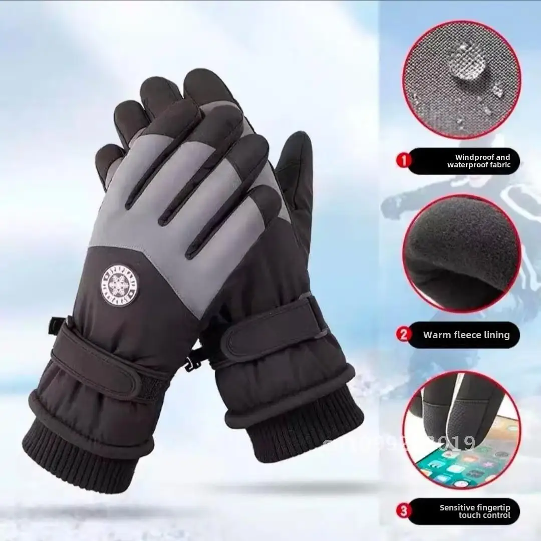 Touchscreen-Skihandschuhe für Damen und Herren, warm, rutschfest, Samt, Winter, Radfahren, Bergsteigen, Outdoor-Sporthandschuhe, Einheitsgröße