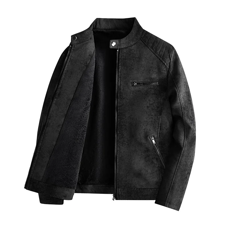 

Men's Winter Solid Color Stand Up Collar Windproof Warm Coat Brand Leather Jackets Men's Luxury Clothing Vintage Leather Jacket