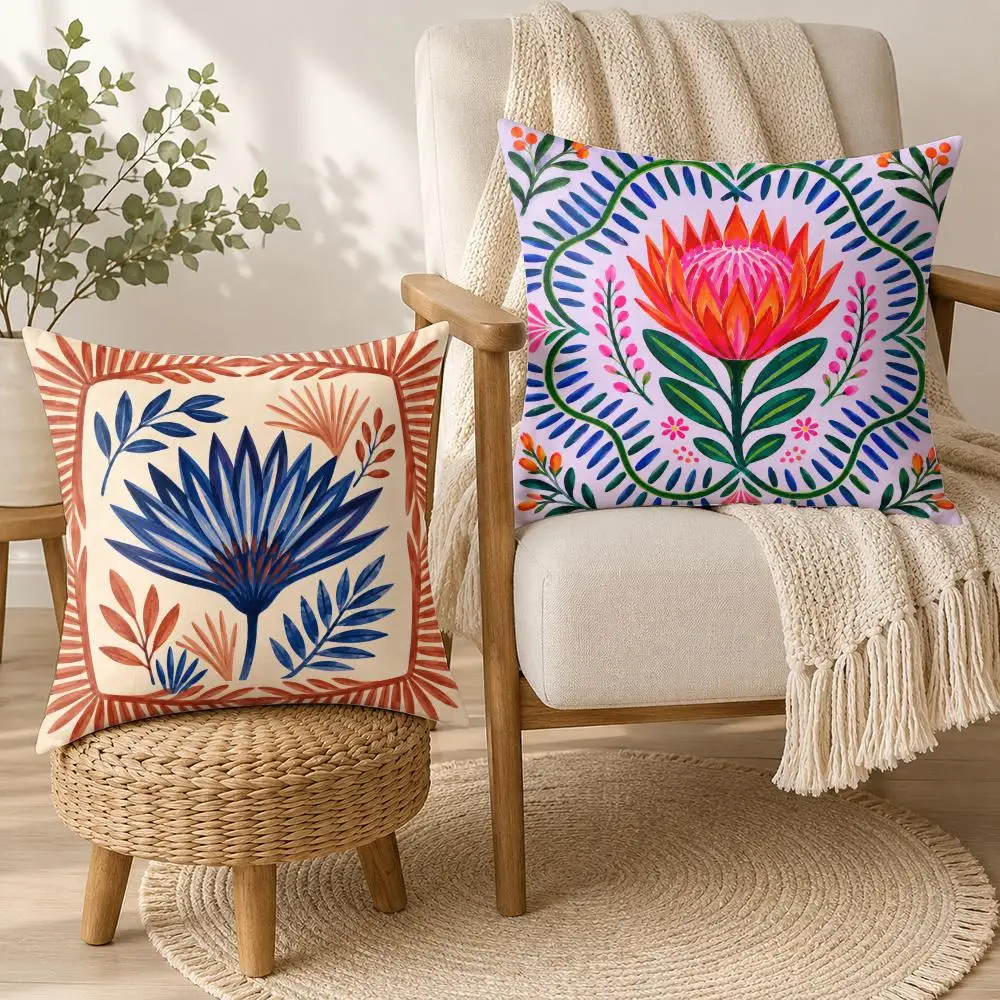 Sunburst Botanical Bloom Cushion Cover Soft Plush Cushion Case Throw Pillowcase Cozy Home Sofa Bed Living Room Bedroom Decor