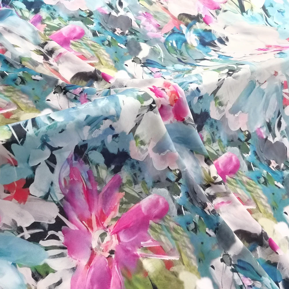 1 meter X 1.4 meter Painting Floral Viscose Fabric Soft Dress Shirt Material Rayon