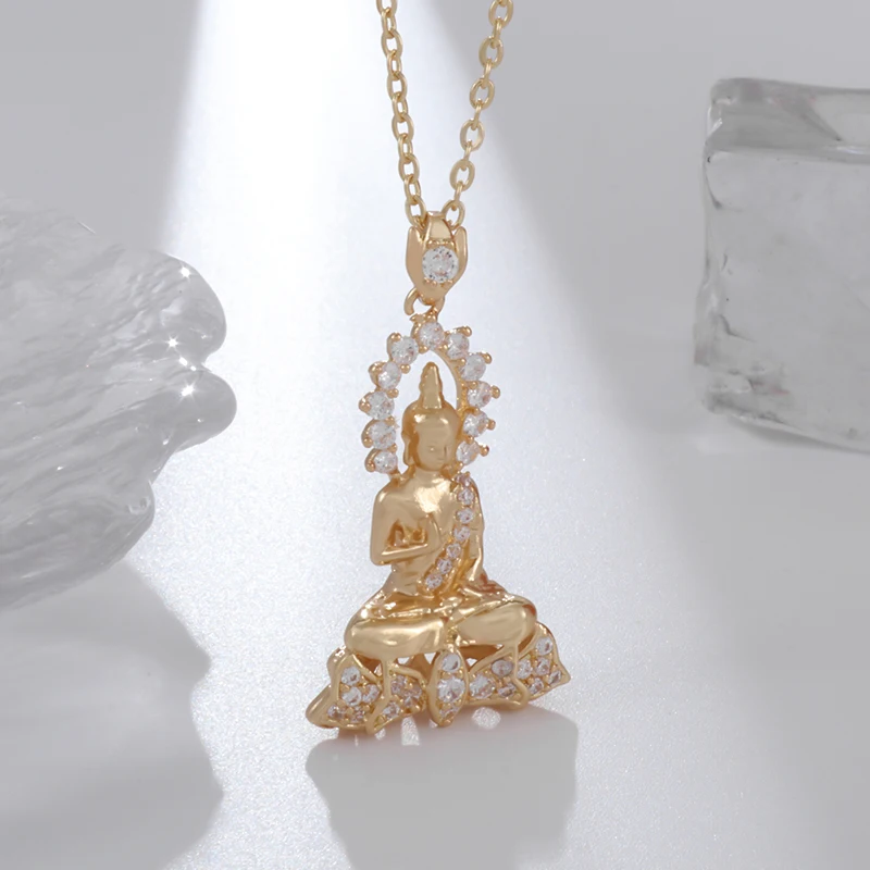 Southeast Asia Thailand Nepal hot selling gold-plated pendant necklace men and women inlaid zircon lotus Buddha Buddhist gift