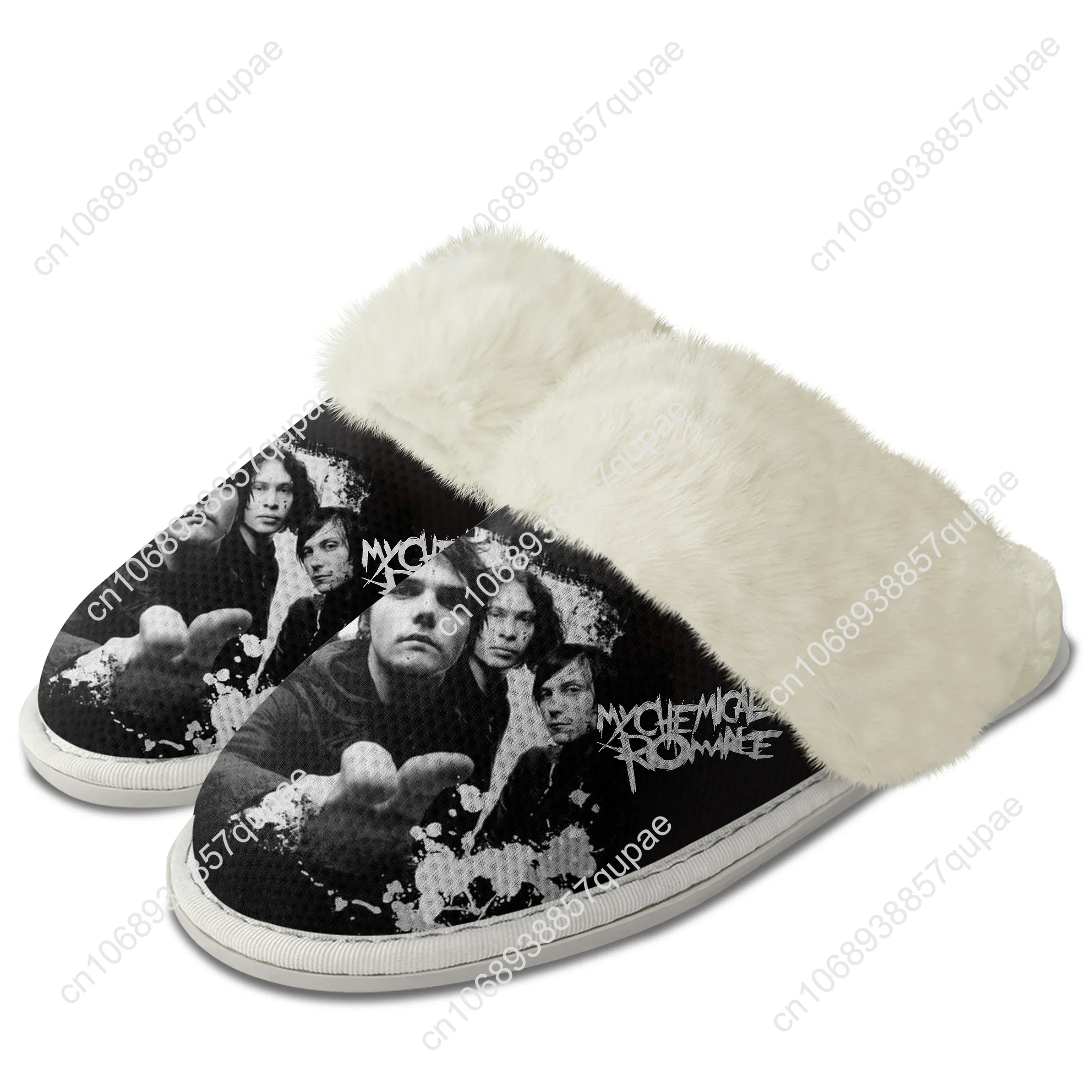 My Chemical Romance Rock Band Plush Slippers Keep Warm Shoes Mens Womens Cotton Bedroom Customized Thermal Lightweight Slipper