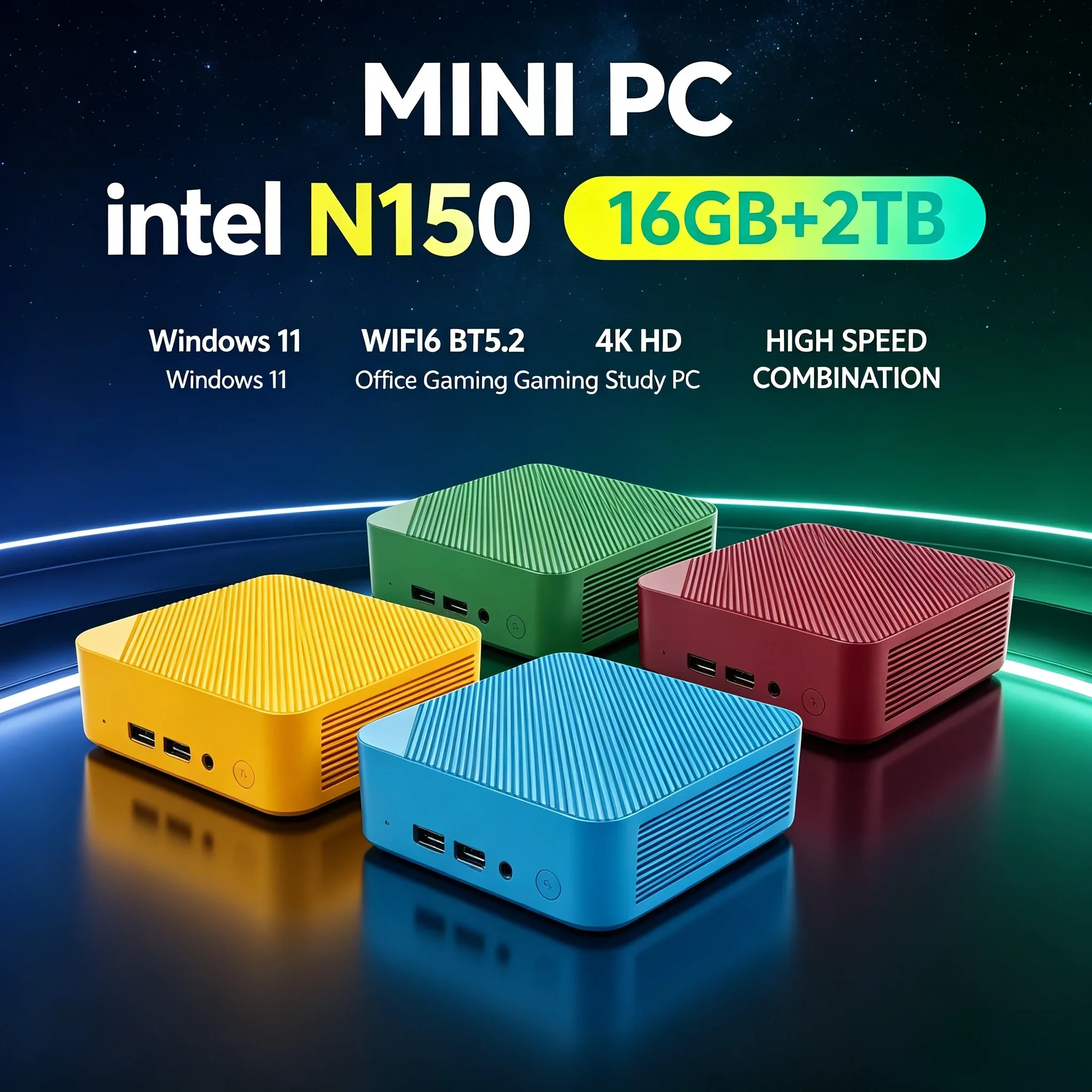 Mini PC Intel N150 Processor 16GB RAM 1TB/2TB SSD WiFi6 BT5.2 4K HD Portable Desktop Computer Home Office Light Game Mini PC