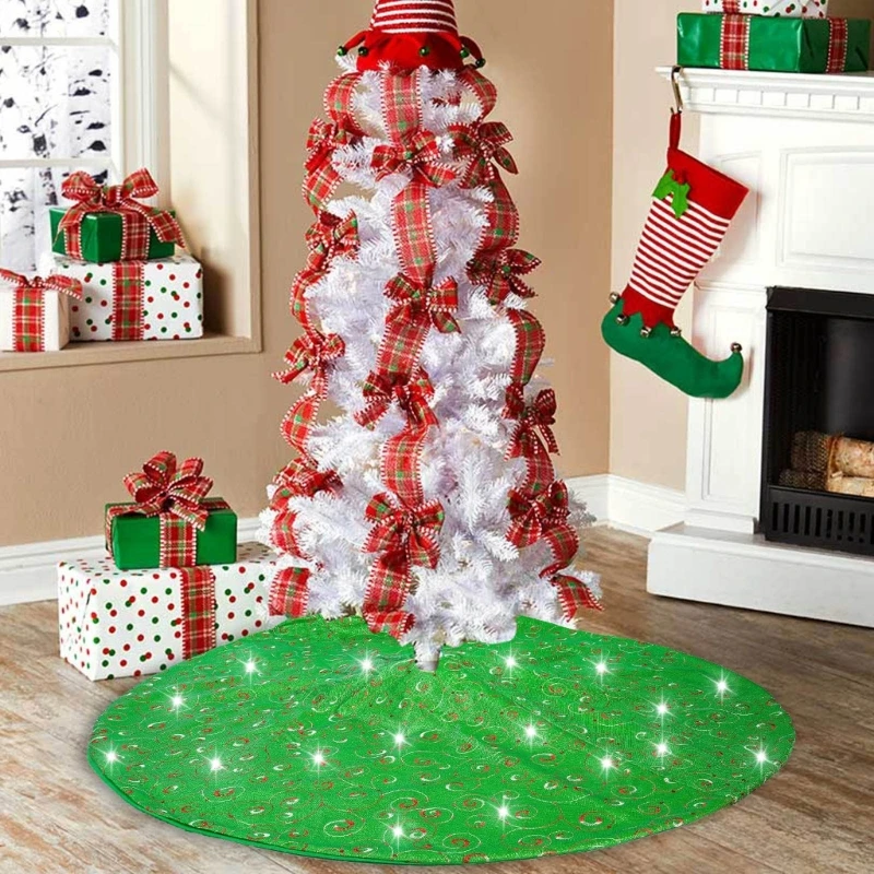 Soft Flannelette Christmas Tree Rug 48inch Diameter with Hook Fasteners for Festival Family Gathering Tree Skirt