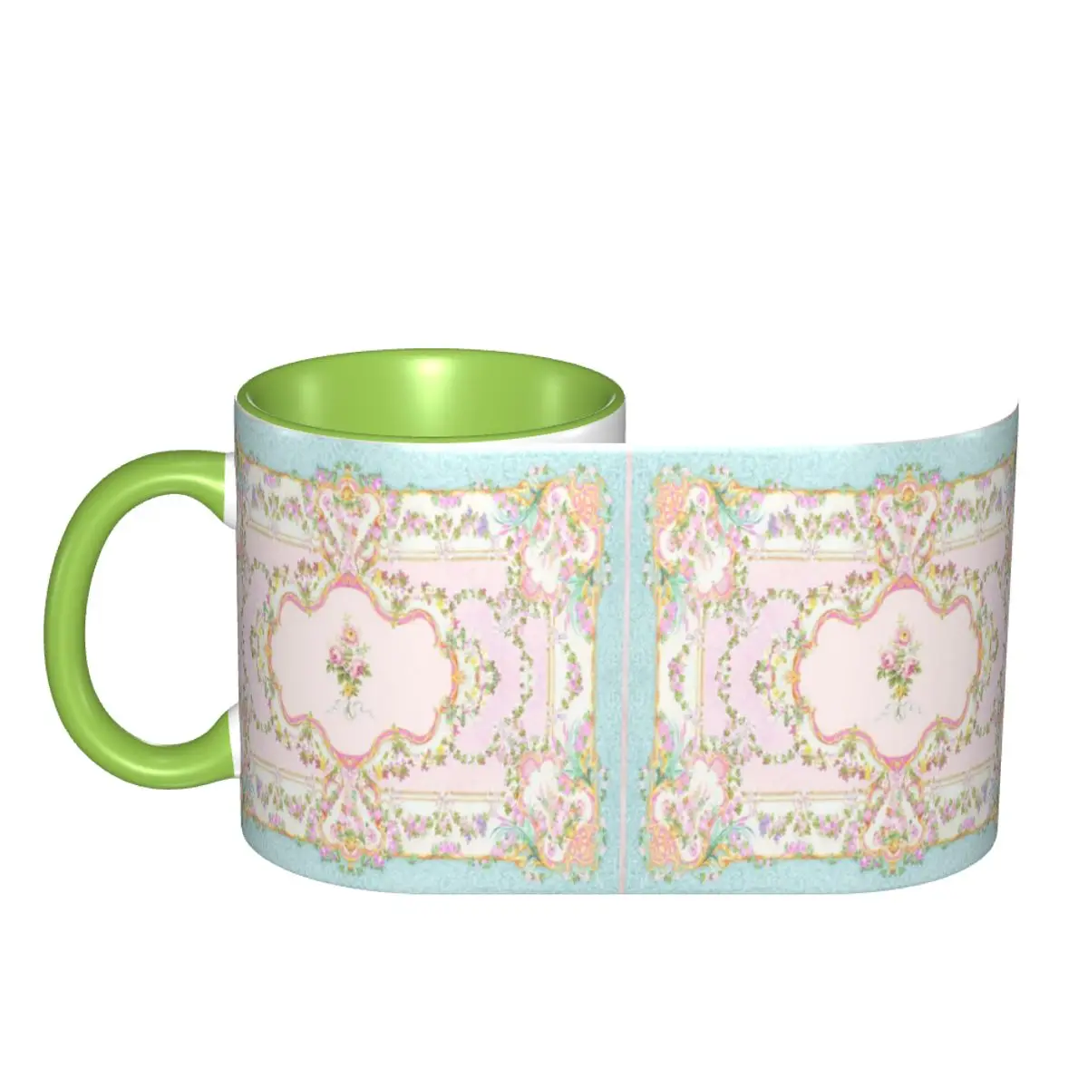 French Rococo Floral Watercolor Panel Mug Funny Ceramic Coffee Cups Tea Mugs Milk Cup Drinkware Gifts for Woman Man DIY Custom