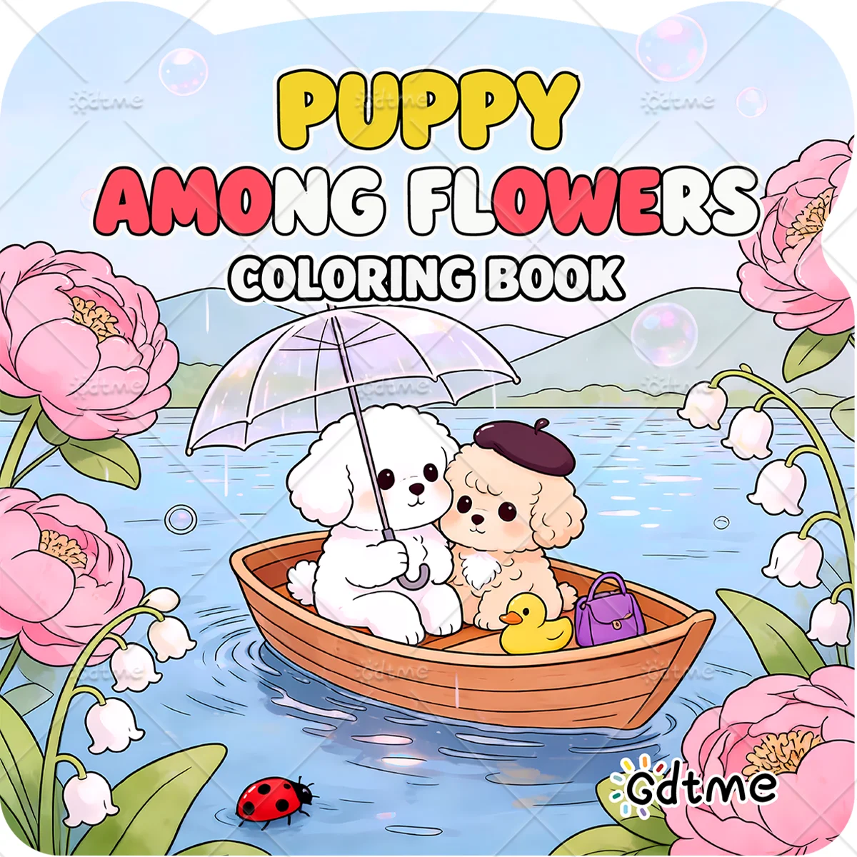 PUPPY AMONG FLOWERS Coloring Book, Easy & Relaxing Designs for Adults, Anti-Anxiety Stress Relief & Mindfulness Activity Book