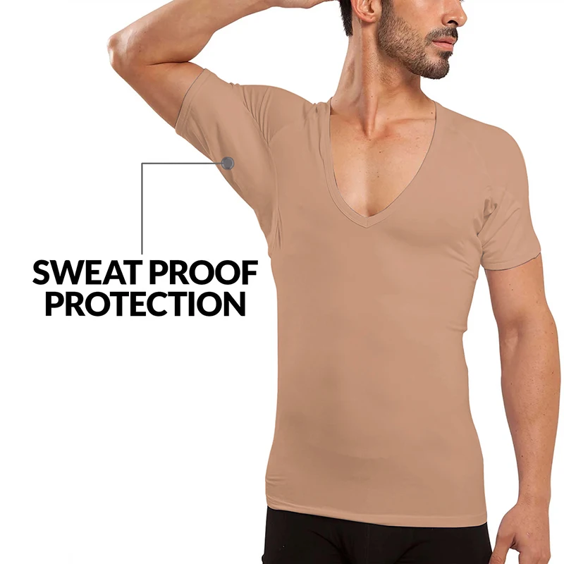 Wholesale Sweatproof Undershirt Men With Underarm Sweat Pads T Shirt Slim Fit V Neck