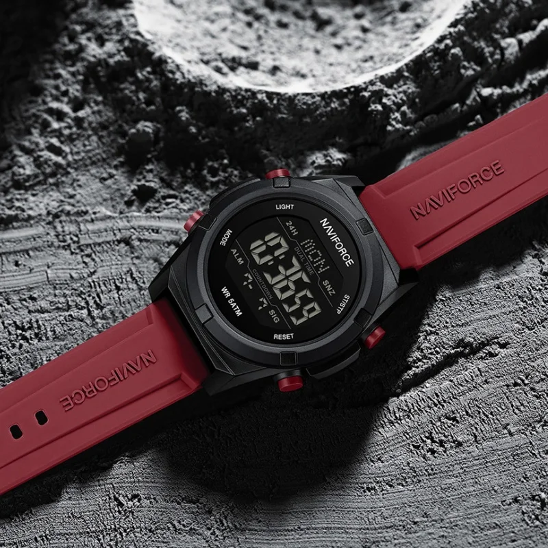 NF7127 NAVIFORCE ساعة إلكترونية للرجال ساعة رياضية متينة حزام السيليكا ساعة رقمية LED الخلفية 5ATM مقاومة للماء #6