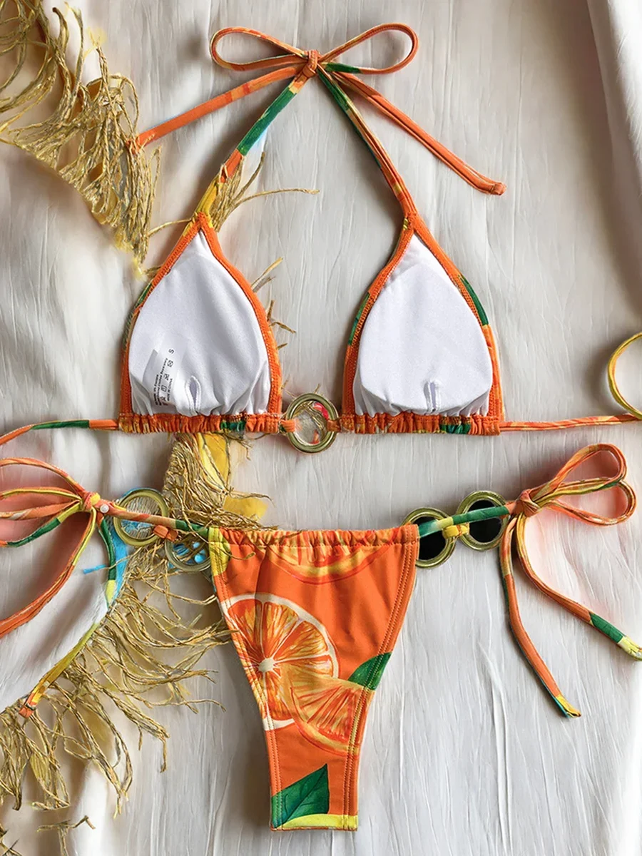 홀터 비키니 여성 마이크로 수영복 신상 섹시 수영복 프린트 브라질리언 비키니 세트 끈 비키니 여성 귀여운 비치웨어