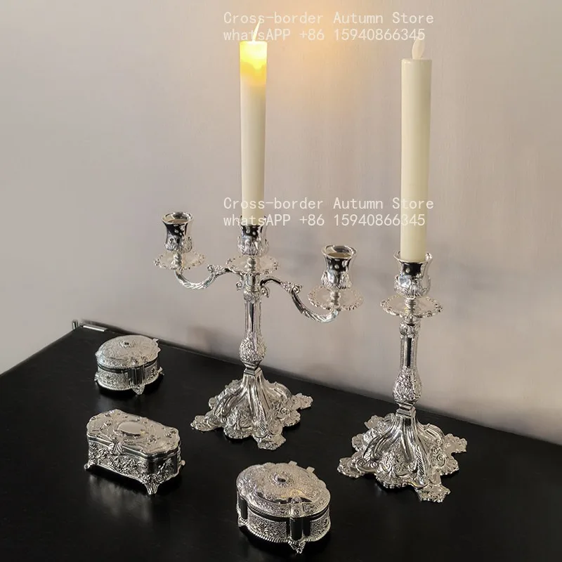 Light luxury silver candlestick decorative ornament living room high value romantic candlelight dinner shooting props