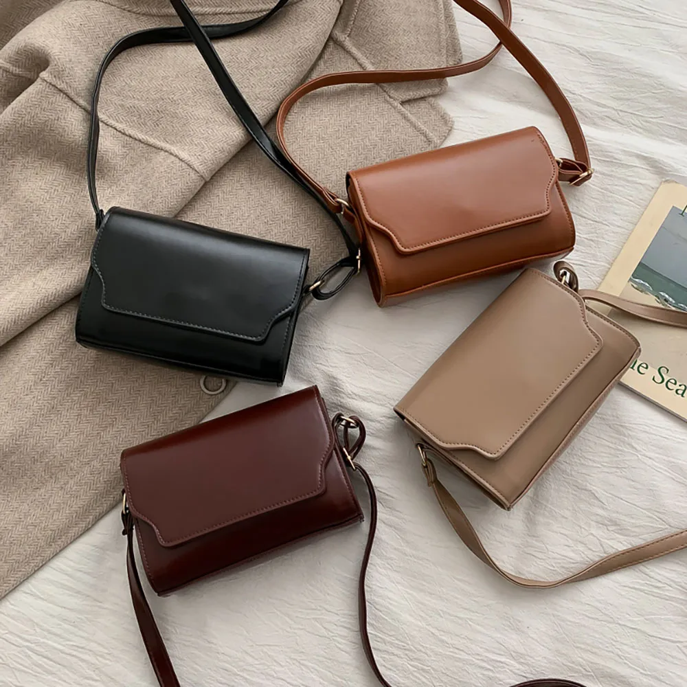 Hong Kong Style Messenger Bags For Women 2024 New Simple Retro Small Square Shoulder Bag Solid Work Outing Female Small Pack