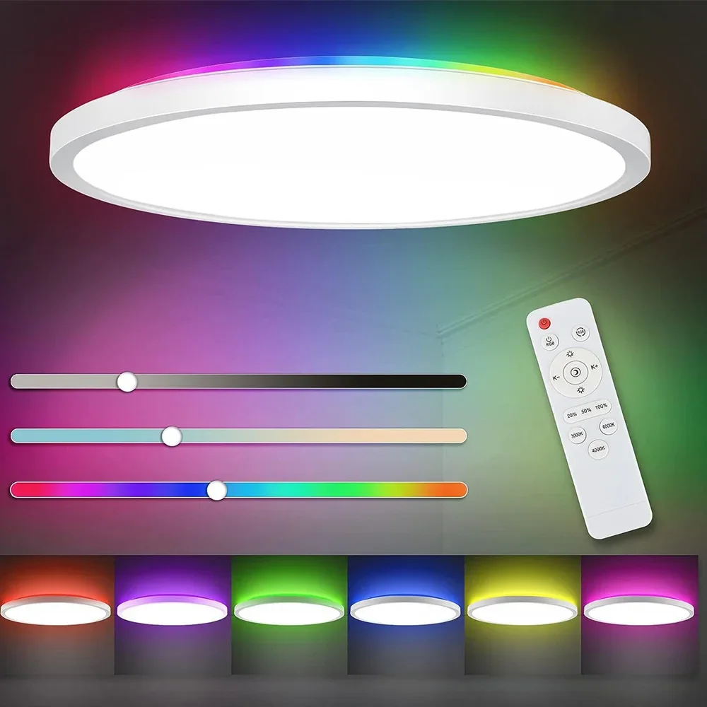 Imagem -02 - Moderno Minimalista Rgb Led Luz de Teto Ultra Fino Ambiente Controle Remoto Volta Brilho Lâmpada Sala de Estar Quarto Estudo Luminárias