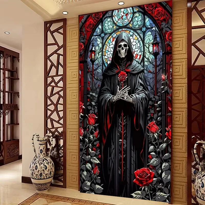 Large Stained Halloween Skull Rose Diamond Painting 5D Diy Jewelry Cross Stitch Full Square Round Diamond Mosaic Art Home Decor