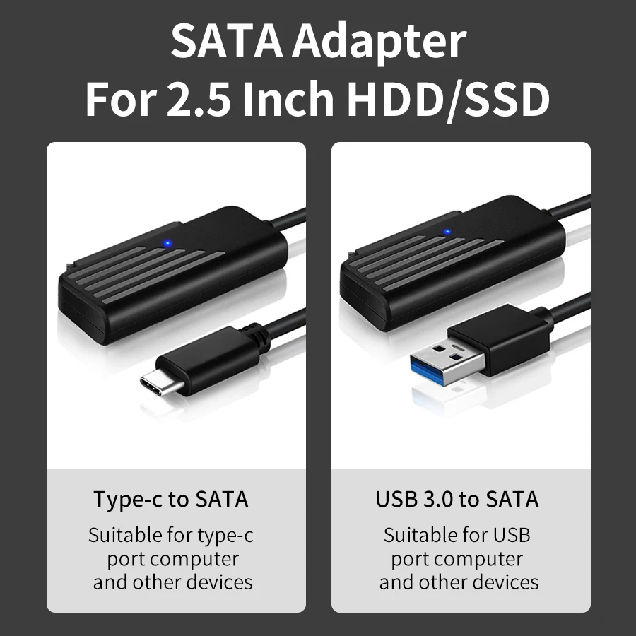 SATA to USB 3.0 어댑터 C타입 to SATA 케이블, 고속 데이터 변속기, 2.5 인치 HDD 하드 드라이브 SATA 어댑터용, 45cm, 5Gbps