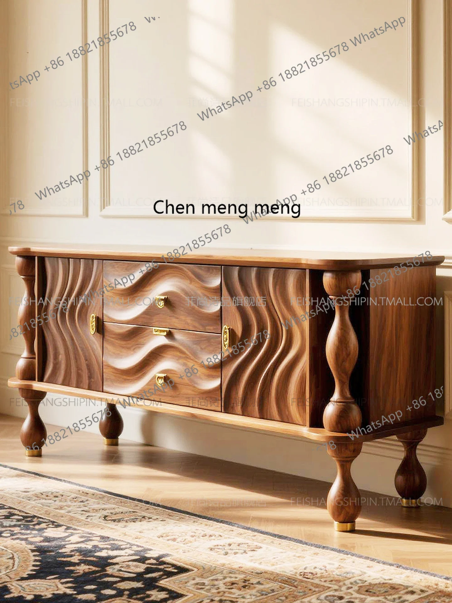 

Medieval solid wood new dining side cabinet, American storage cabinet, artistic living room display cabinet