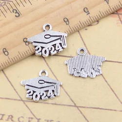 20pcs Charms 2023 2024 2025 Graduation Cap Diploma 14x17mm Tibetan Silver Color Pendant Antique  Making DIY Handmade Jewelr