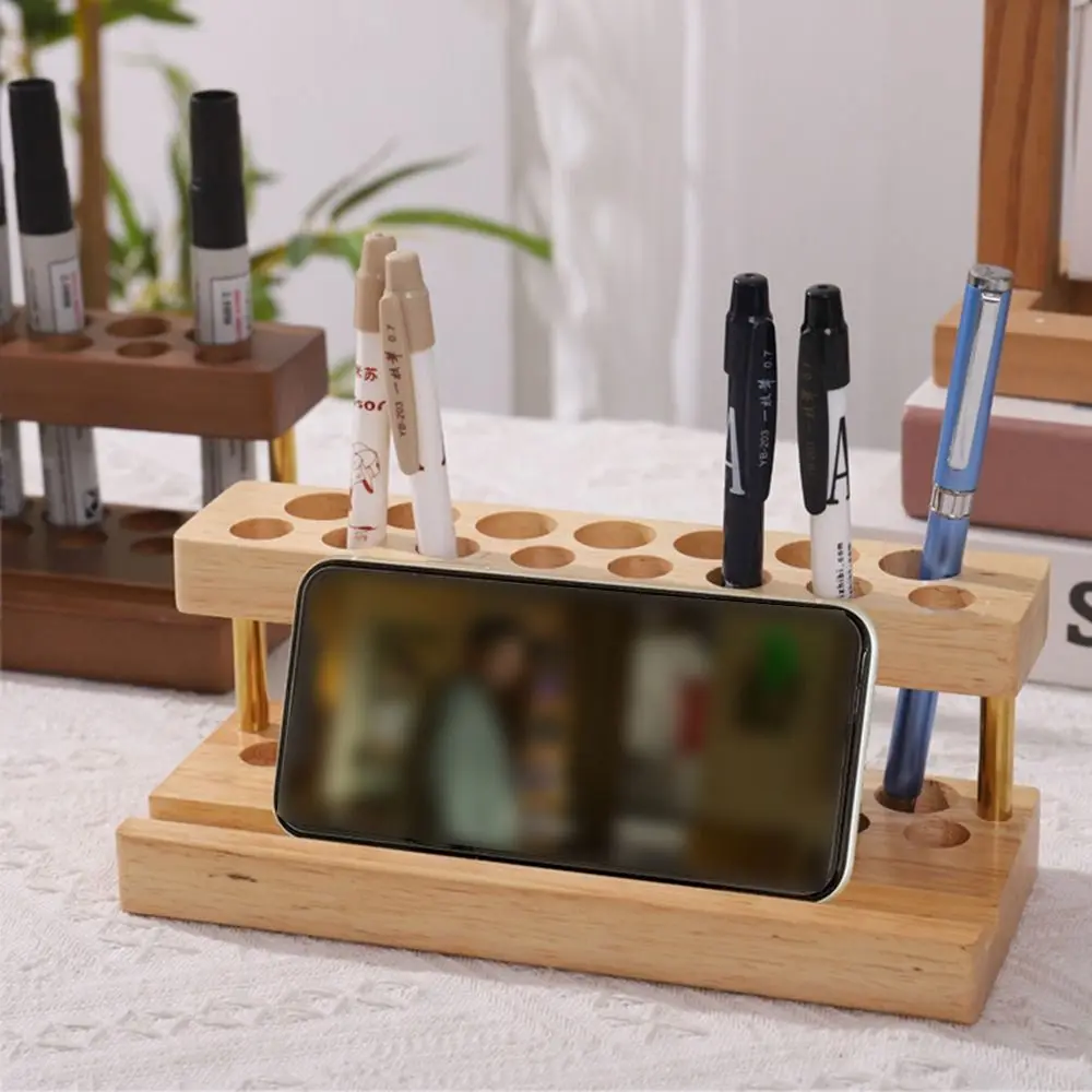 

9/15 Slots Walnut Pens Holder Multifunction Creative Makeup Brush Holder Phone Stand Pen Tray Brush Display Case Office/School