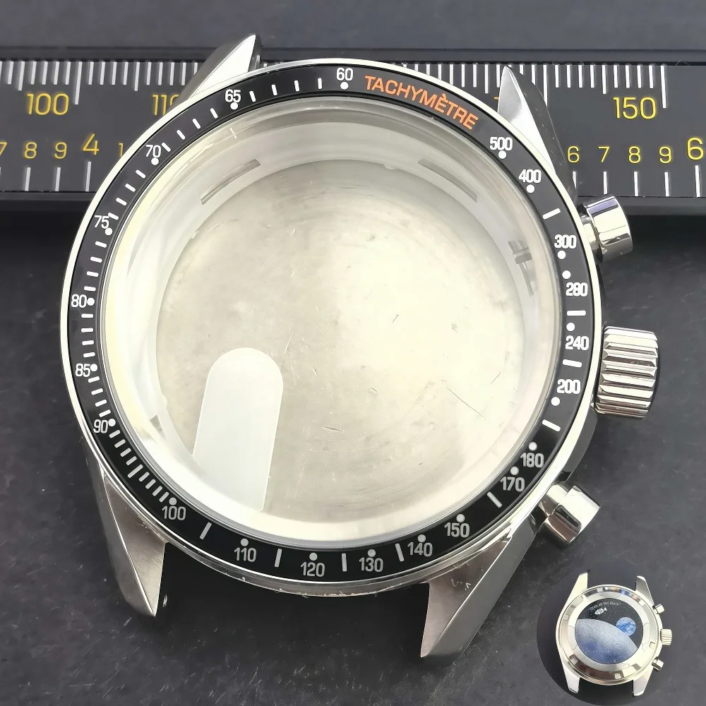 39.7mm VK63 Case Moon Metal Case 32.5mm Dial Fit vk63 movement Chronograph Case Bezel Man Watch Sealed Back Moon Watch