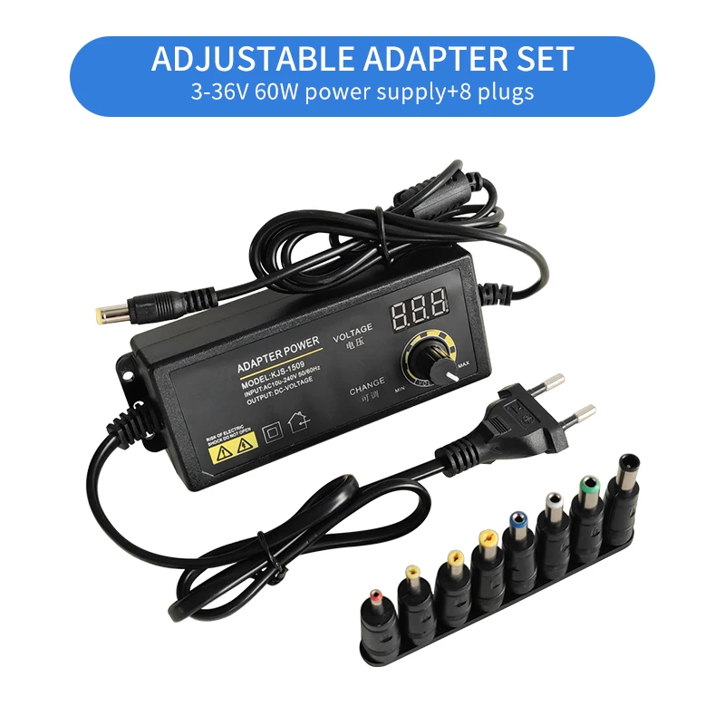 AC Adapter Adjustable 3V-36V-2A Switching Power Supply Various Voltage Converter 220V TO 12V 24V With 8/34PCS Jack DC Plug