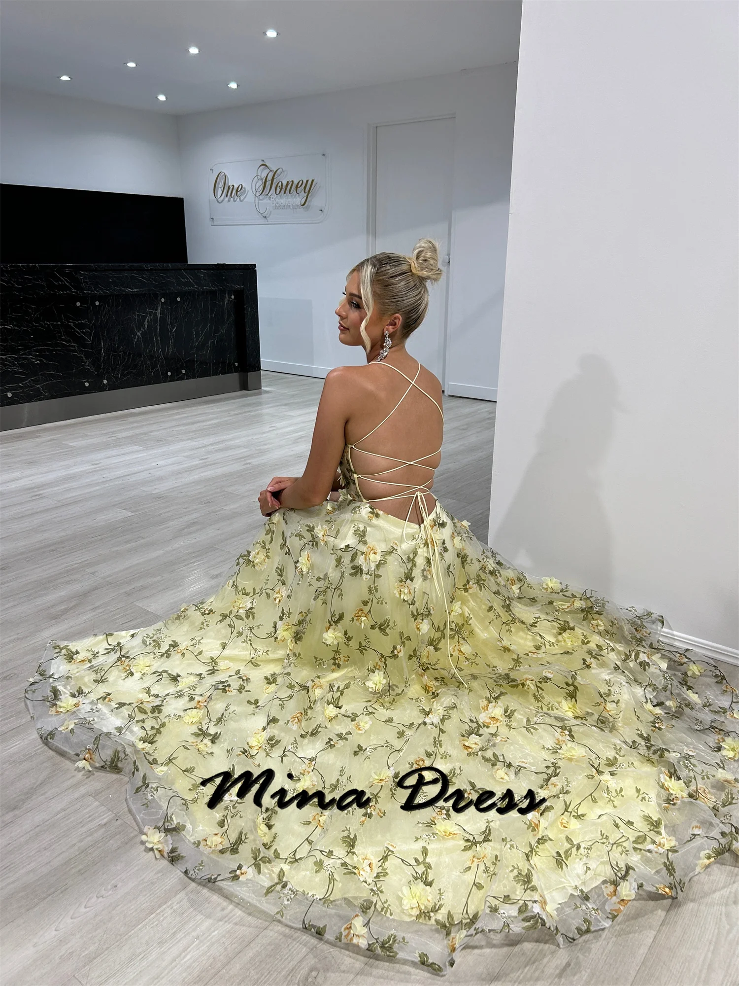 Mina Customized Backless Gala Dresses Woman 2024 for Party Dress Sleeveless Floral Spaghetti Straps Ball Gowns Evening Gown Prom