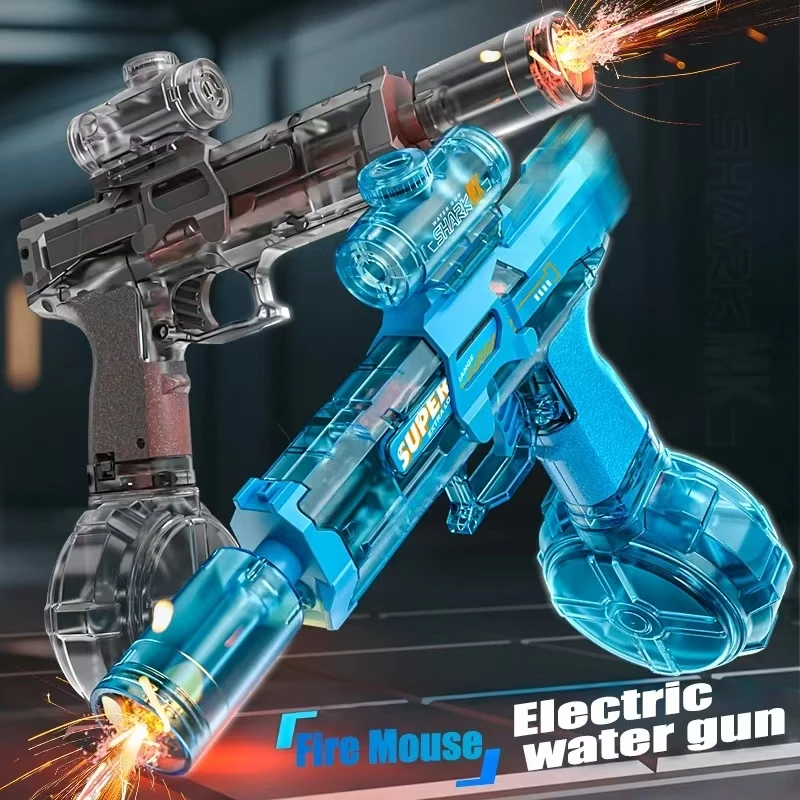New Electric Water Gun With light Sprays Flame Effect Automatic Sensor Lights Summer Outdoor Beach Shooting  Game Toy For Kids