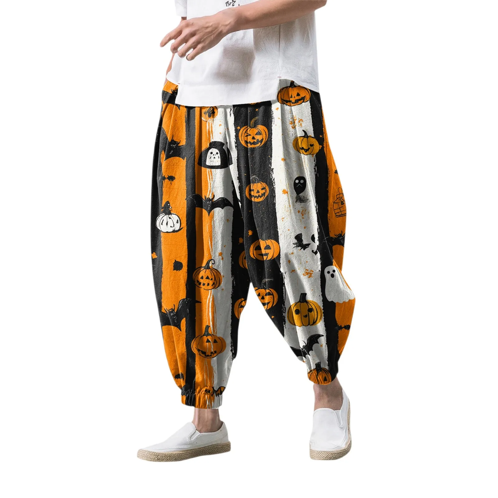 Pantaloni con stampa retrò di Halloween Uomo Autunno Casual Comfort Pantaloni maschili Pantaloni lunghi larghi alla moda Moda outdoor Streetwear