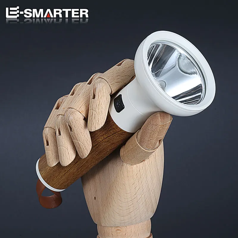 Powerful LED Strong Light Flashlight Aluminium Alloy Torch Imitation Wood Grain Built-in Battery Outdoor Waterproof Camping Lamp