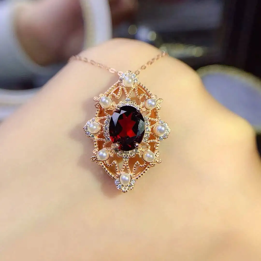 KJJEAXCMY New Jewelry Natural Women's Garnet Pendant 925 silver inlay Colorful and splendid Crystal pure fire flash explosion