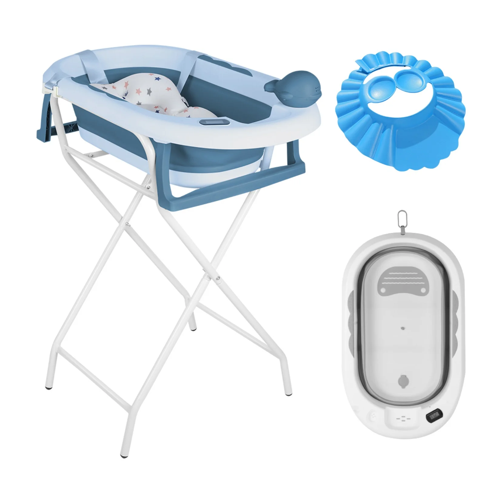 Opvouwbaar babybadje met badmat, babybadje met geïntegreerde thermometer, draagbaar babybadje voor baby's van 0-36 maanden