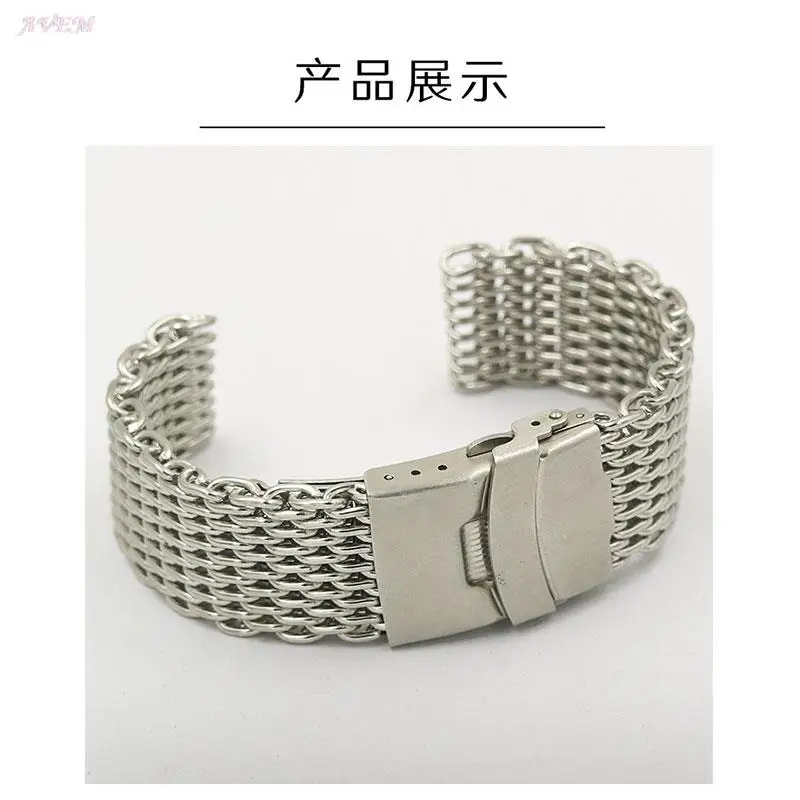 Stainless Steel Mesh Strap 18mm 20mm 22mm 24mm Dive Shark Milanese  Watchband Folding Buckle Rose Gold Wrist Belt Accessories