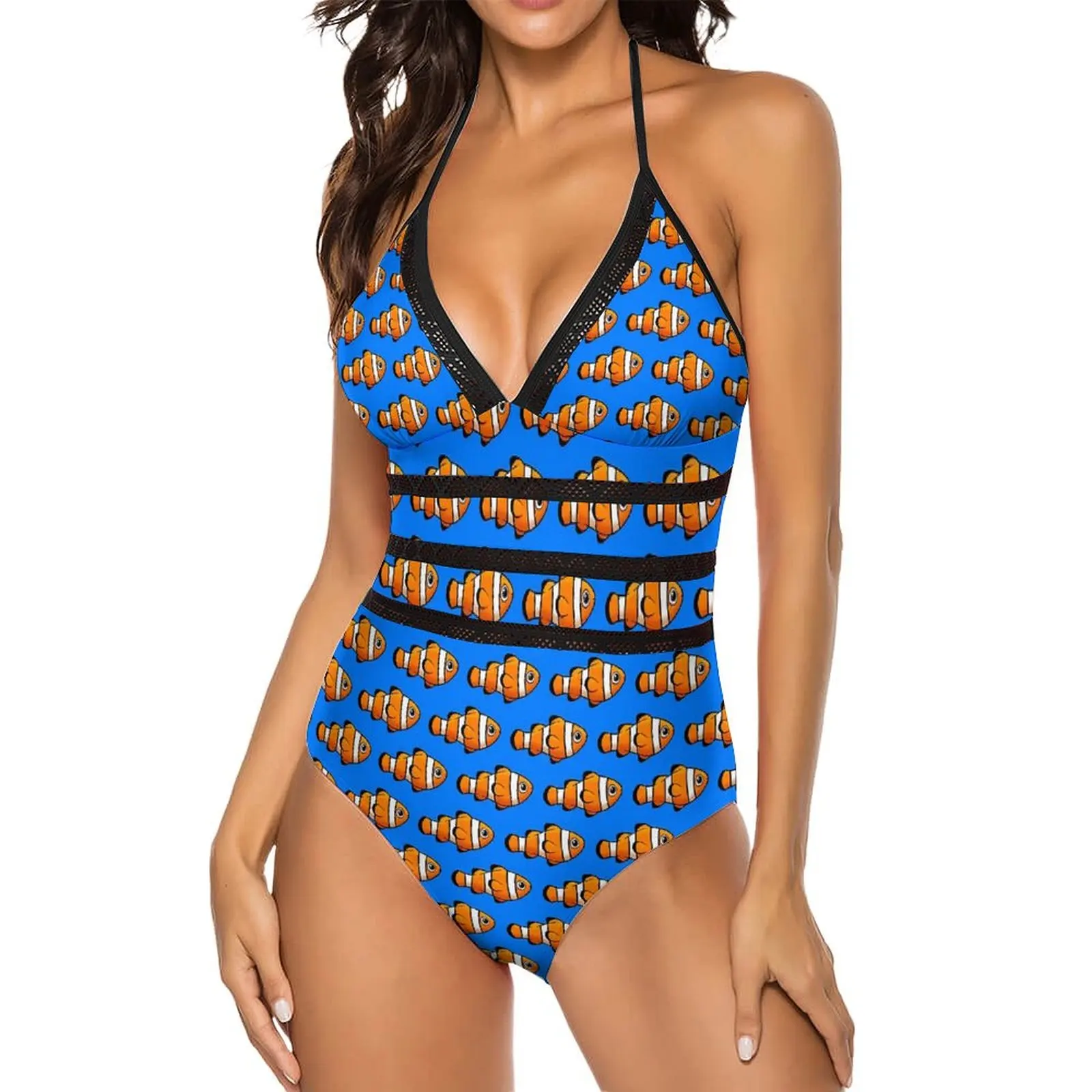 Sea Fish Print Swimsuit Colorful Animal One-Piece Swimwear Push Up Surfing Bathing Suit Sexy Halter Swimsuits Beach Outfits