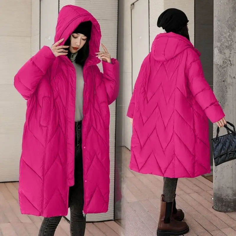 Female Thicken Warm Winter Down Cotton Jacket Medium Long Over The Knee Winter New Retro Chinese Large Size Hooded Coat
