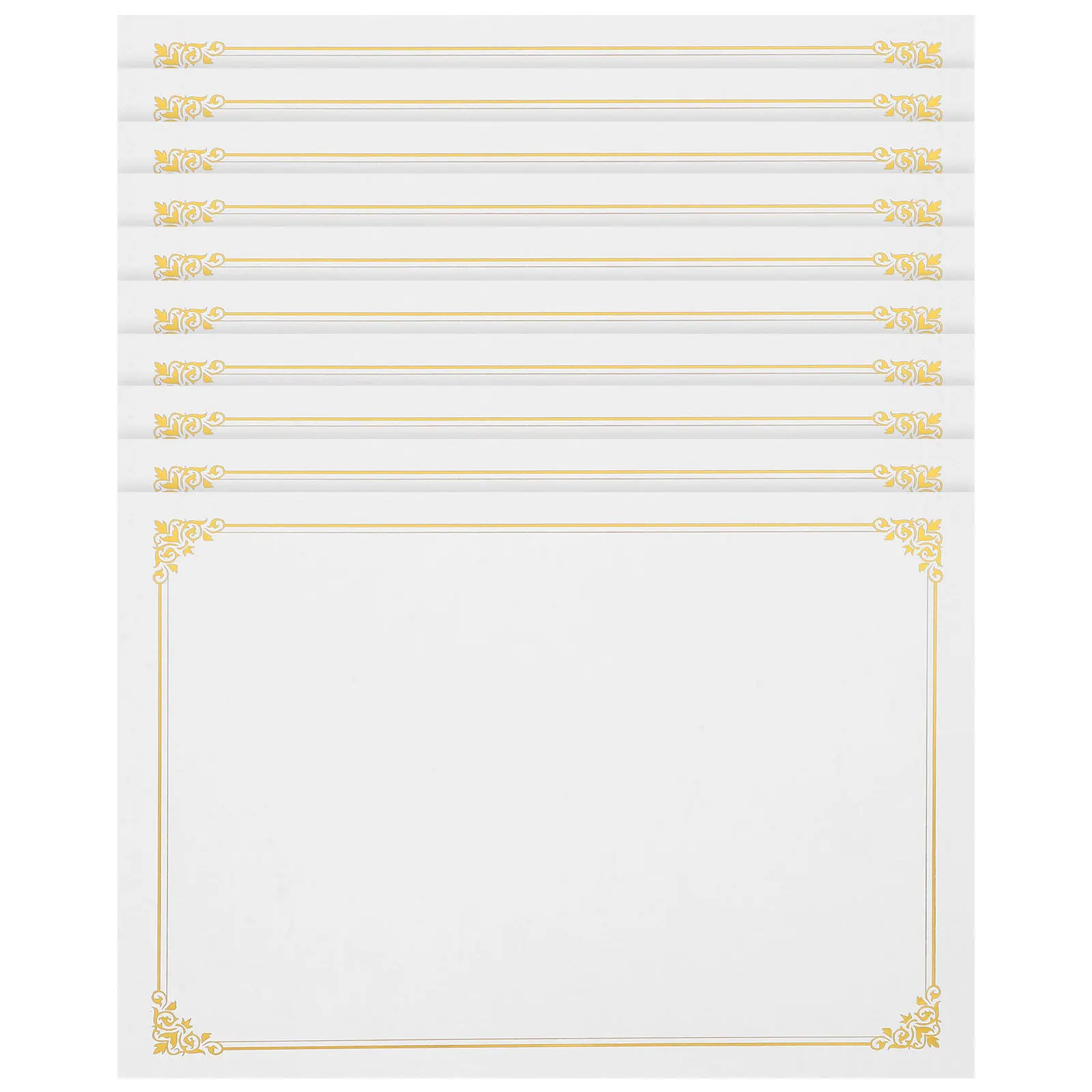 10Pcs Gold Foil Blank Certificate Paper A4 Diploma Sheets Printable Award Liner Thick Smooth Writing Paper for Recognition