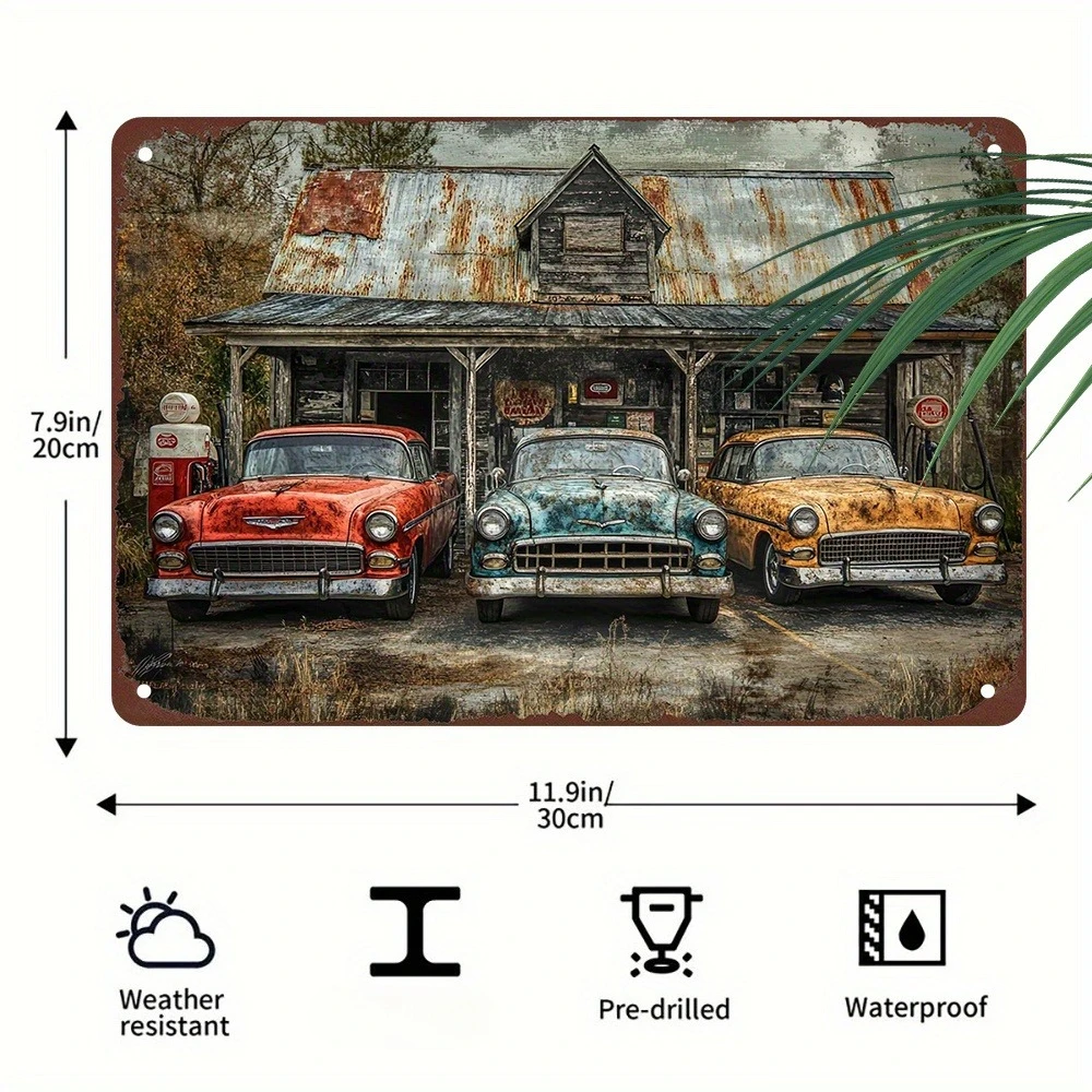 1 Vintage Old Car Metal Sign | 8X12 Inch Vintage Station Wall Art, Classic 1950S 60S 70S Red, Blue, Golden Cars - Durable Iron D