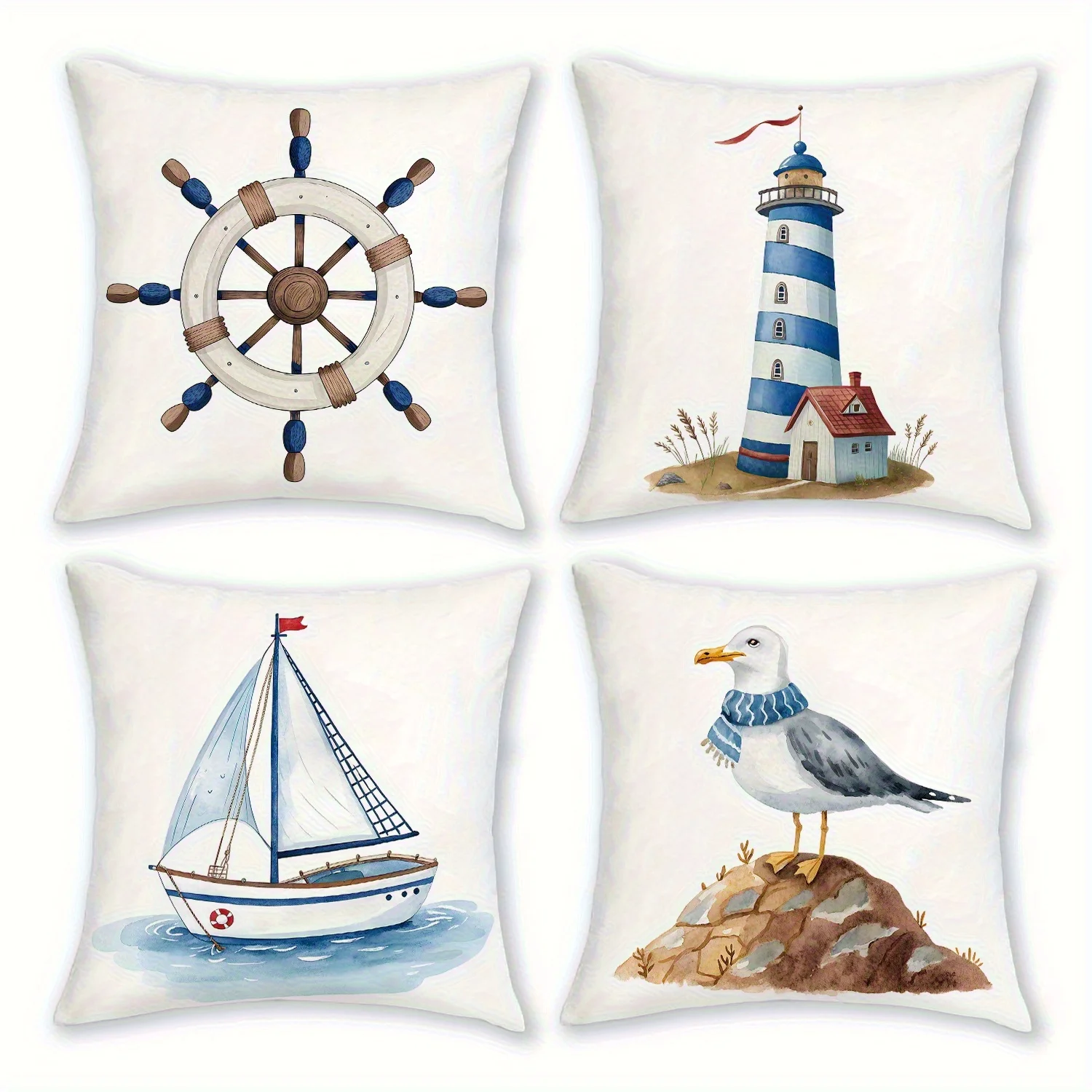 

Набор из 4 предметов, наволочка для морской птицы на океанской тематике, наволочка для домашнего декора с рисунком парусника и маяка, доступна в трех размерах.