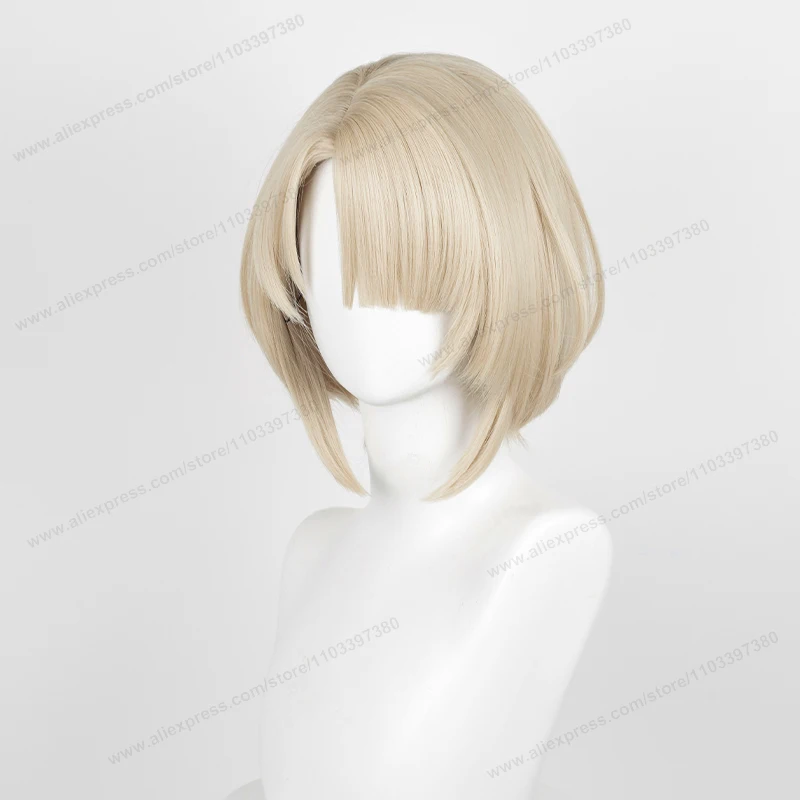 Wig Cosplay freetet Fontaine 30cm rambut wanita pendek Wig bermain peran sintetis tahan panas Anime + topi Wig