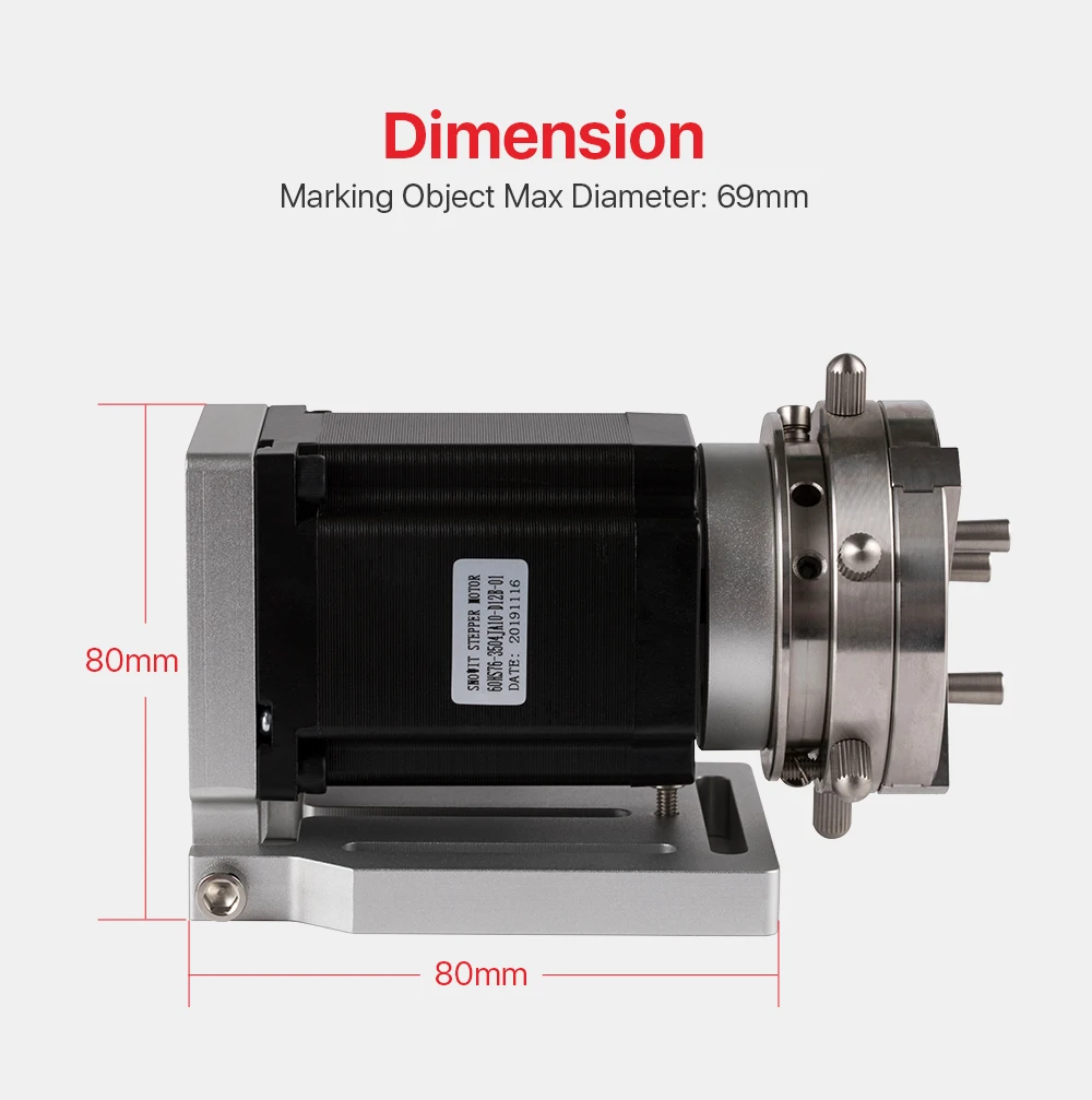 Rotating device diameter 69mm Rotating expansion shaft + driver for fiber infrared marking machine & Co2 engraving machine